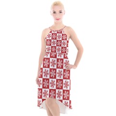 Snowflake Red White High-low Halter Chiffon Dress  by HermanTelo