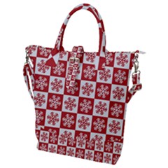 Snowflake Red White Buckle Top Tote Bag by HermanTelo