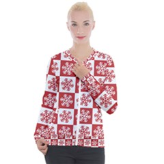 Snowflake Red White Casual Zip Up Jacket