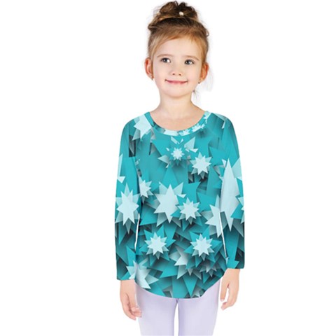 Stars Christmas Ice 3d Kids  Long Sleeve Tee by HermanTelo