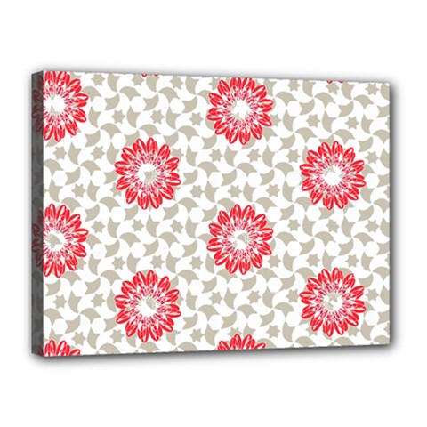 Stamping Pattern Red Canvas 16  X 12  (stretched) by HermanTelo