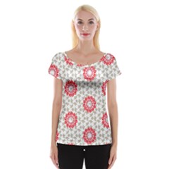 Stamping Pattern Red Cap Sleeve Top