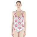 Stamping Pattern Red Halter Swimsuit View1