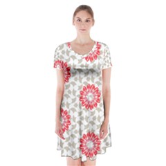 Stamping Pattern Red Short Sleeve V-neck Flare Dress