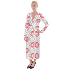 Stamping Pattern Red Velvet Maxi Wrap Dress