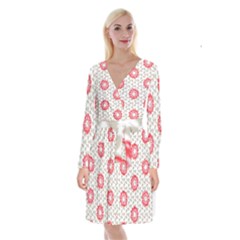 Stamping Pattern Red Long Sleeve Velvet Front Wrap Dress