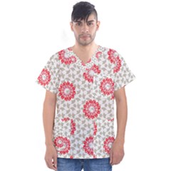 Stamping Pattern Red Men s V-neck Scrub Top