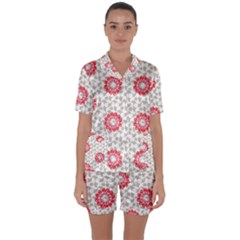 Stamping Pattern Red Satin Short Sleeve Pyjamas Set