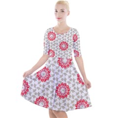 Stamping Pattern Red Quarter Sleeve A-line Dress by HermanTelo