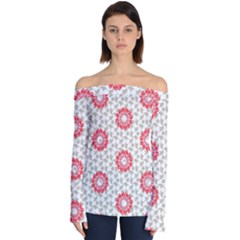 Stamping Pattern Red Off Shoulder Long Sleeve Top