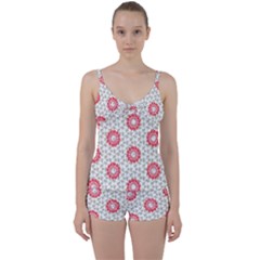 Stamping Pattern Red Tie Front Two Piece Tankini