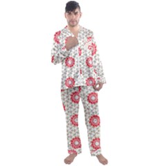 Stamping Pattern Red Men s Satin Pajamas Long Pants Set