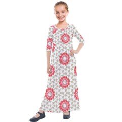 Stamping Pattern Red Kids  Quarter Sleeve Maxi Dress by HermanTelo