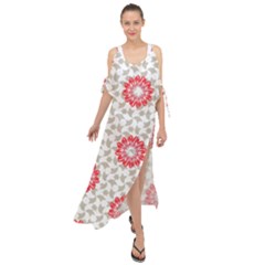 Stamping Pattern Red Maxi Chiffon Cover Up Dress