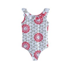 Stamping Pattern Red Kids  Frill Swimsuit