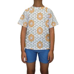 Stamping Pattern Yellow Kids  Short Sleeve Swimwear