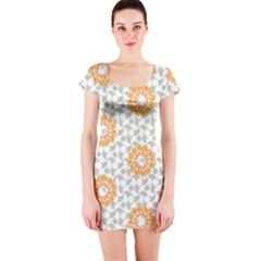 Stamping Pattern Yellow Short Sleeve Bodycon Dress