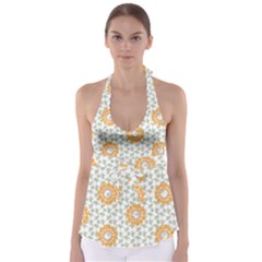 Stamping Pattern Yellow Babydoll Tankini Top