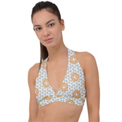 Stamping Pattern Yellow Halter Plunge Bikini Top by HermanTelo