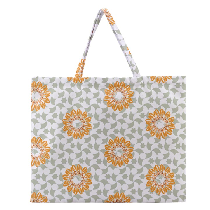 Stamping Pattern Yellow Zipper Large Tote Bag