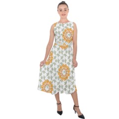 Stamping Pattern Yellow Midi Tie-back Chiffon Dress by HermanTelo