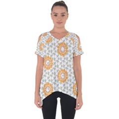 Stamping Pattern Yellow Cut Out Side Drop Tee by HermanTelo