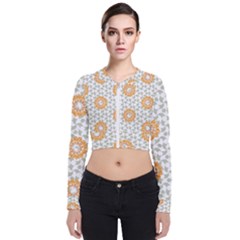 Stamping Pattern Yellow Long Sleeve Zip Up Bomber Jacket