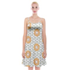 Stamping Pattern Yellow Spaghetti Strap Velvet Dress