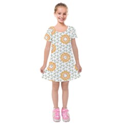 Stamping Pattern Yellow Kids  Short Sleeve Velvet Dress