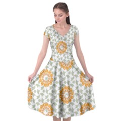 Stamping Pattern Yellow Cap Sleeve Wrap Front Dress