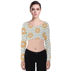 Stamping Pattern Yellow Velvet Long Sleeve Crop Top