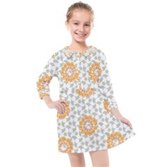 Stamping Pattern Yellow Kids  Quarter Sleeve Shirt Dress by HermanTelo