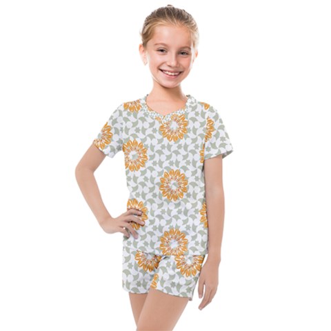 Stamping Pattern Yellow Kids  Mesh Tee And Shorts Set by HermanTelo