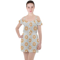 Stamping Pattern Yellow Ruffle Cut Out Chiffon Playsuit by HermanTelo