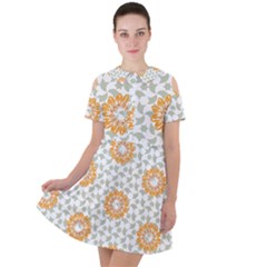 Stamping Pattern Yellow Short Sleeve Shoulder Cut Out Dress  by HermanTelo