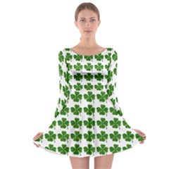 Shamrocks Clover Green Leaf Long Sleeve Skater Dress