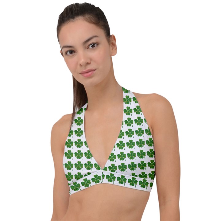 Shamrocks Clover Green Leaf Halter Plunge Bikini Top