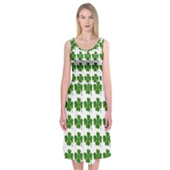 Shamrocks Clover Green Leaf Midi Sleeveless Dress