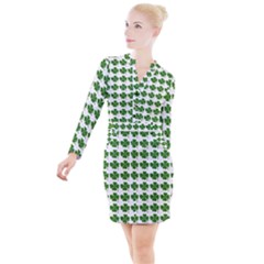 Shamrocks Clover Green Leaf Button Long Sleeve Dress