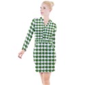 Shamrocks Clover Green Leaf Button Long Sleeve Dress View1