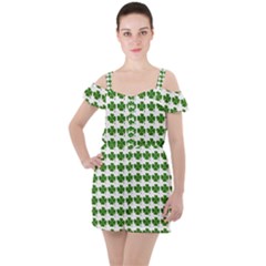 Shamrocks Clover Green Leaf Ruffle Cut Out Chiffon Playsuit by HermanTelo