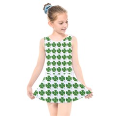 Shamrocks Clover Green Leaf Kids  Skater Dress Swimsuit by HermanTelo