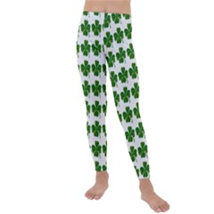 Shamrocks Clover Green Leaf Kids  Lightweight Velour Leggings