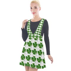 Shamrocks Clover Green Leaf Plunge Pinafore Velour Dress