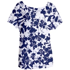 Navy & White Floral Design Women s Oversized Tee by WensdaiAmbrose