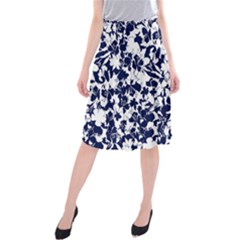 Navy & White Floral Design Midi Beach Skirt by WensdaiAmbrose