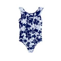 Navy & White Floral Design Kids  Frill Swimsuit by WensdaiAmbrose