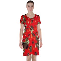 Columbus Commons Red Tulips Short Sleeve Nightdress by Riverwoman