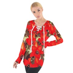 Columbus Commons Red Tulips Tie Up Tee by Riverwoman