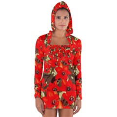 Columbus Commons Red Tulips Long Sleeve Hooded T-shirt by Riverwoman